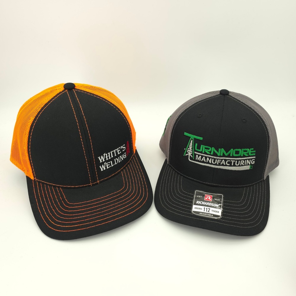 Mens Work Hats Lot of 2 Trucker Caps Snap Back Mesh Black Orange Gray Workwear